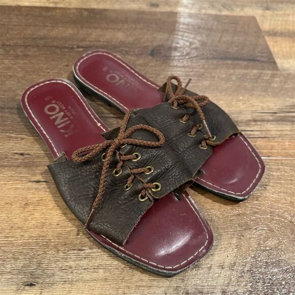 Kino Brown Leather Lace-Up Slip-On Sandals Slides Size 9 Boho Made in Key West - Picture 2 of 11